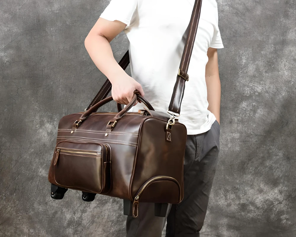 carry on leather duffle bag