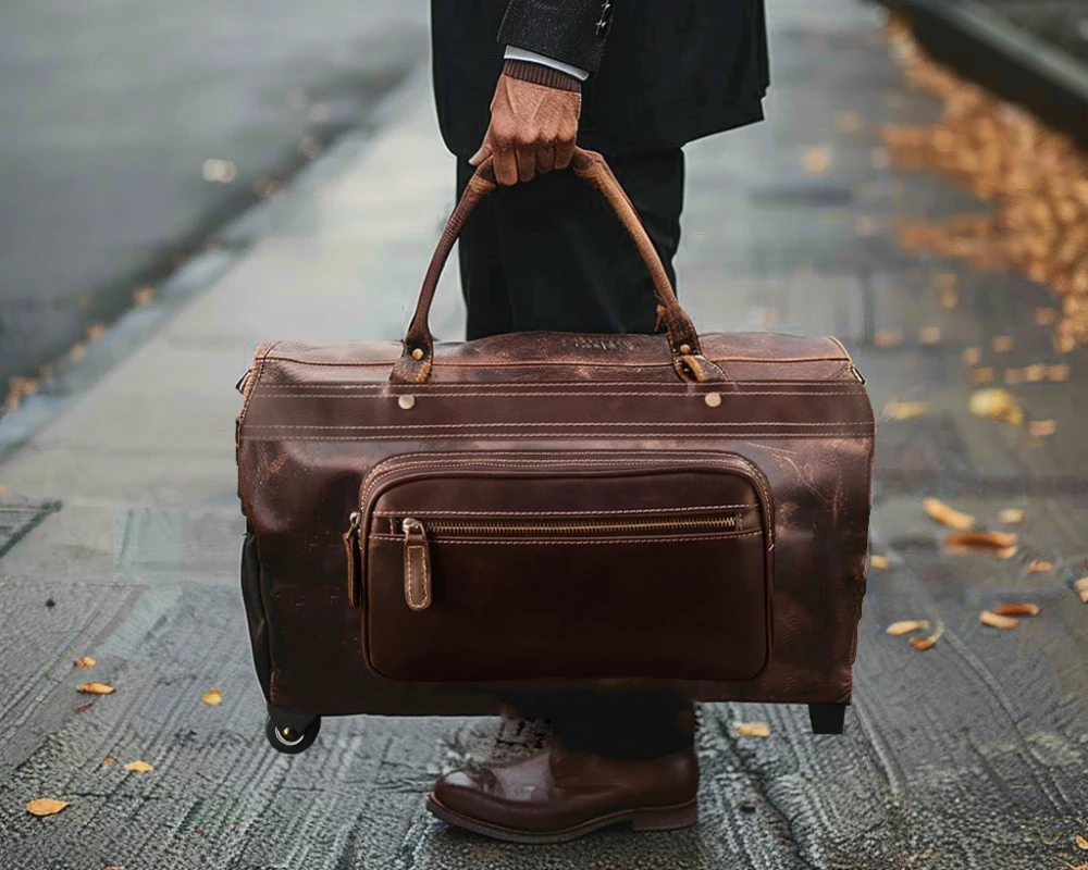 leather rolling duffel carry on